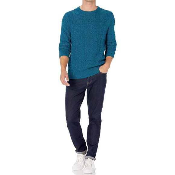 Goodthreads Men’s Size L Tall Blue Teal Long Sleeve Cable Knit Crewneck Sweater - Picture 9 of 9